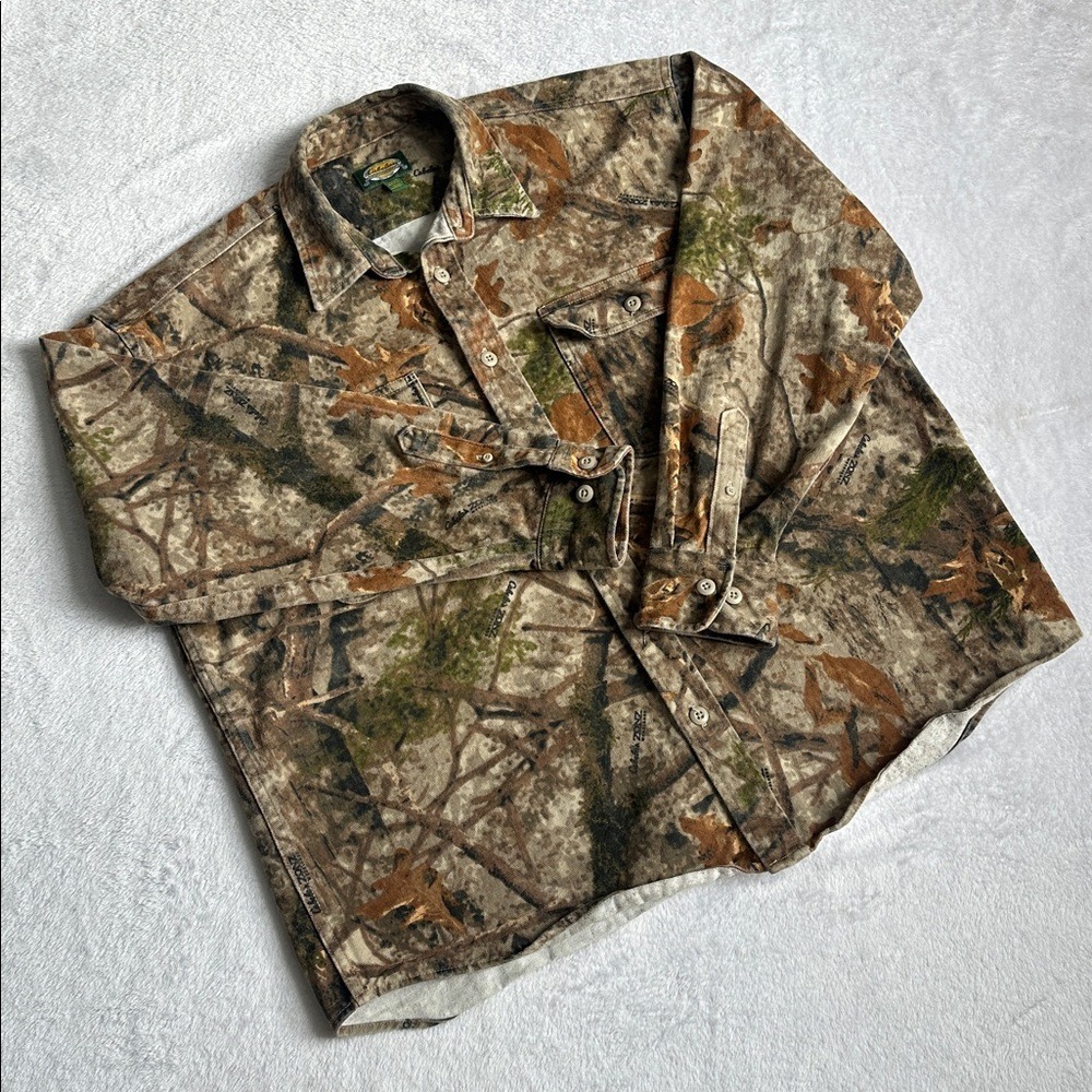 Cabelas Mens Ripstop Rugged Durable Camo Hunting Camping Work Button Up Shirt XL